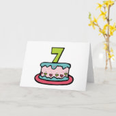 7 jaar oude verjaardagsCake Kaart (Gele Bloem)