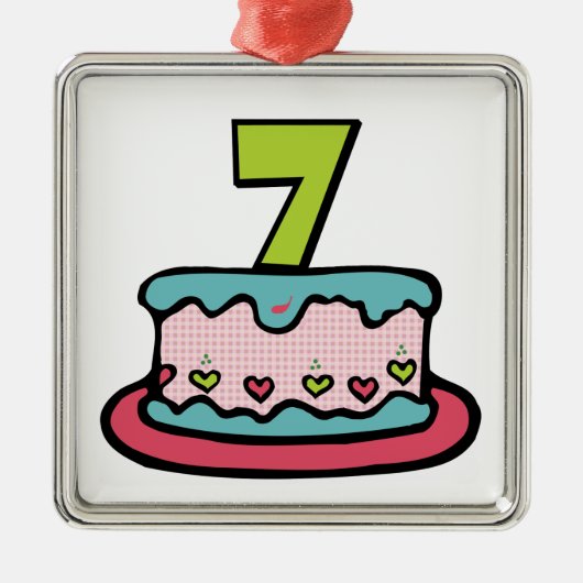 7 jaar oude verjaardagsCake Metalen Ornament (Voorkant)