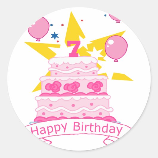7 jaar oude verjaardagsCake Ronde Sticker (Voorkant)