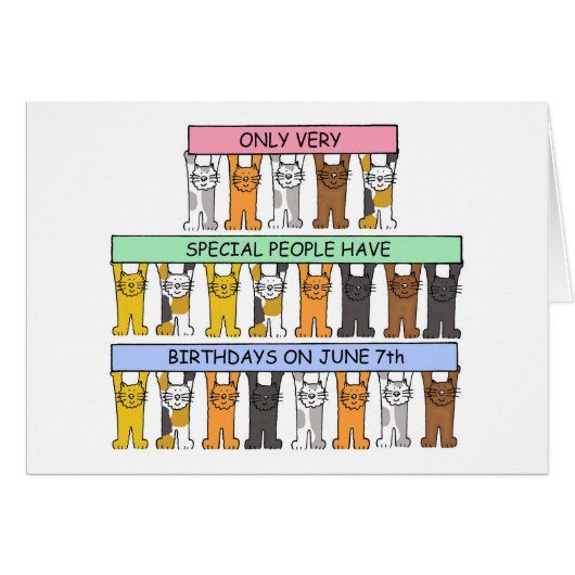 7 juin Anniversaire, Cartoon Cats. (Devant horizontal)