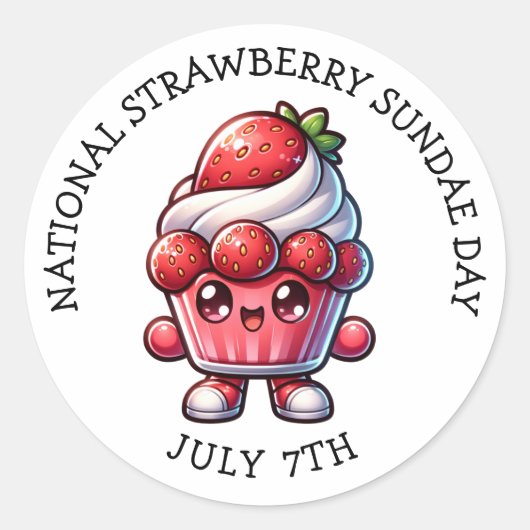 7 juli is Nationale Strawberry Sundae Dag Ronde Sticker (Voorkant)