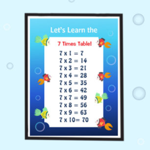 7 Keer Tafel Poster voor Kinderen   Oceaan Wiskund