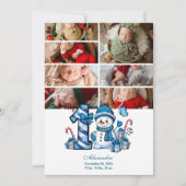 7 Photo Blue Snowman First Christmas Feestdagenkaart (Voorkant)