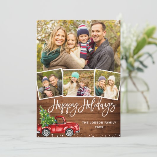 7 PHOTO Retro Kerstmis Rustige Tronkelwagen Feestdagenkaart (Staand voorkant)