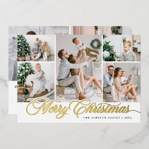 7 PHOTO Sparkle Merry-kerstgroet Folie Feestdagenkaart
