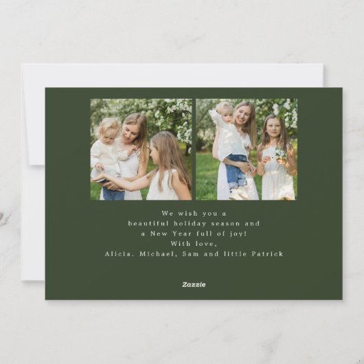 7 photos Merry Christmas script red green plaid Feestdagenkaart (Achterkant)