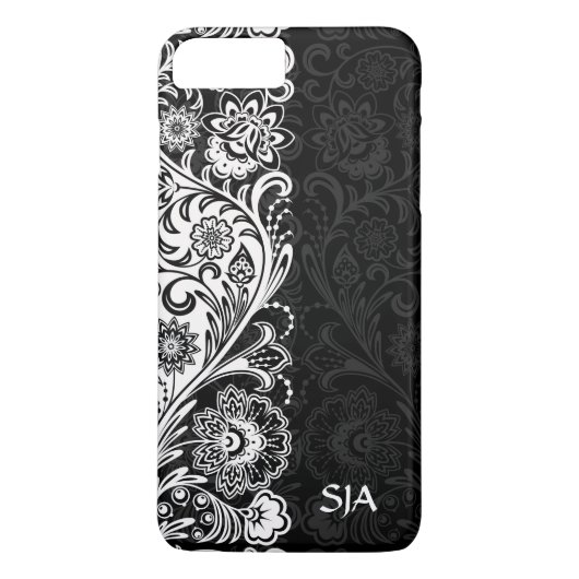 7 Plus Coque iphone de design floral noir gras (Dos)