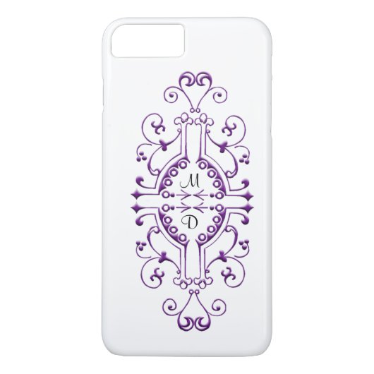 7 Plus Coque iphone de monogramme violet et blanc (Dos)