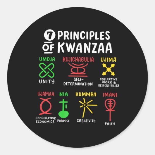 7 Principles Of Kwanzaa Black African American Men Ronde Sticker (Voorkant)
