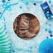 7" Rond Papier Bord Cowboy Boots Schuur Hout Rusti (Feest)