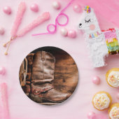 7" Rond Papier Bord Cowboy Boots Schuur Hout Rusti (Feest)