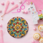 7" Rond Papier Bord met Levendige Mandala Print" (Feest)