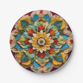 7" Rond Papier Bord met Levendige Mandala Print" (Voorkant)