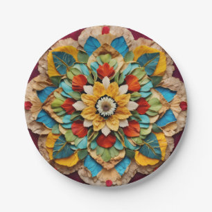 7" Rond Papier Bord met Levendige Mandala Print"