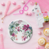 7" Rond Papier Bord Tropische Bloem op Wit (Feest)