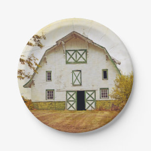7" Rond Papier Bord Zonsondergang Schuur Land Rust