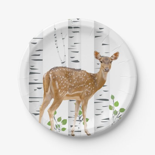 7" Ronde Papier Bord Deer Doe Woodland Buck Label (Voorkant)