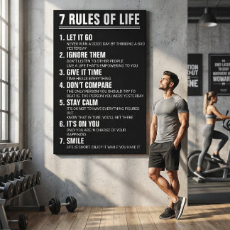 7 Rules of Life Motivational Quote Modern Script Canvas Afdruk