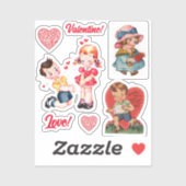 7 Stickers van Vintage / Retro Valentijn (Vel)
