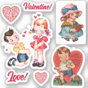 7 Stickers van Vintage / Retro Valentijn