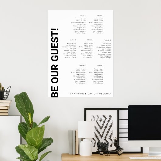 7 tabel Eenvoudig witte bruiloft-zitplaatje Poster (Thuiskantoor)