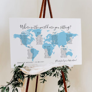 7 Tafels Bestemmingen Wereldkaart zitplaatsenkaart Poster