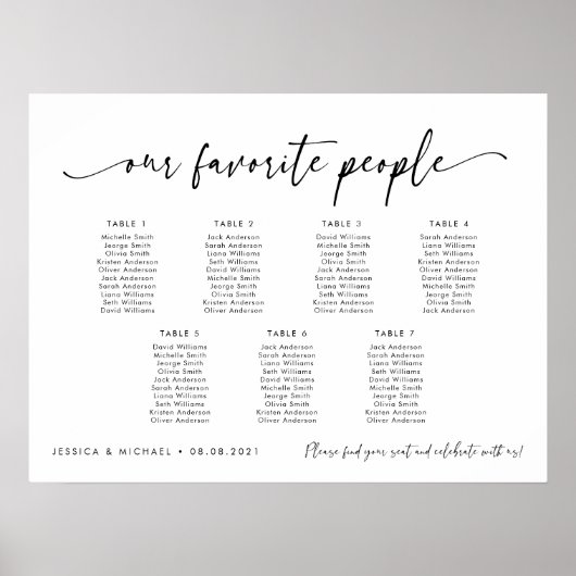 7 Tafels Onze favoriete Mensen Zitschema Plan Poster (Voorkant)