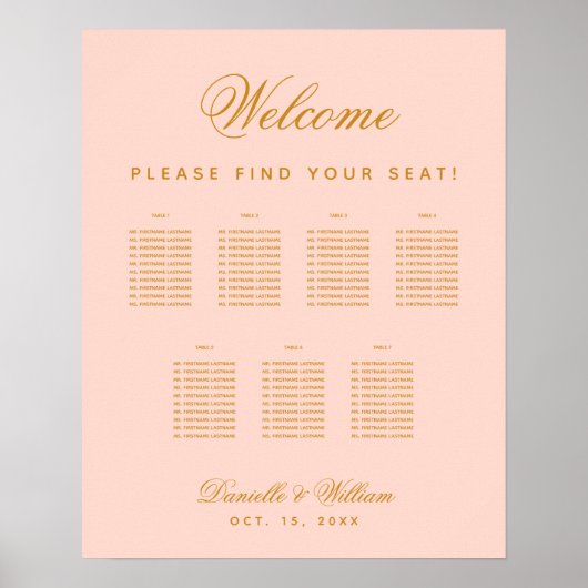 7 Tafels Roze Eenvoudige Trouwzaalstoelindeling Poster (Voorkant)