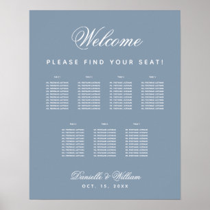7 Tafels Stof Blauw Trouw Script Stoelenkaart Poster