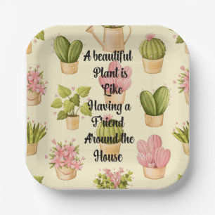 7" Vierkante papieren Borden met Planten Quote Bordje