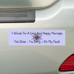 7 woorden voor een lang huwelijk veranderen in aan bumpersticker