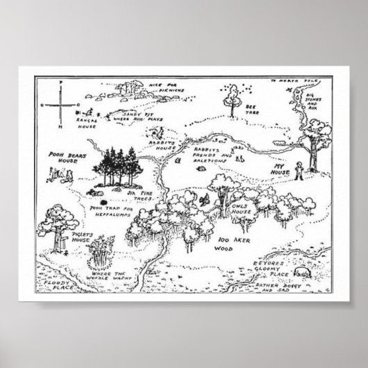 7' X 5'  stijl 100 Acre Bossen Map Poster (Voorkant)