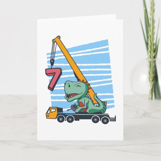 7 years 7th Birthday Mobile Crane Dinosaur Kaart (Voorkant)