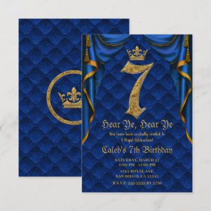 7DE 7 verjaardagsfeestje Koninklijk Blauw Gouden K Kaart