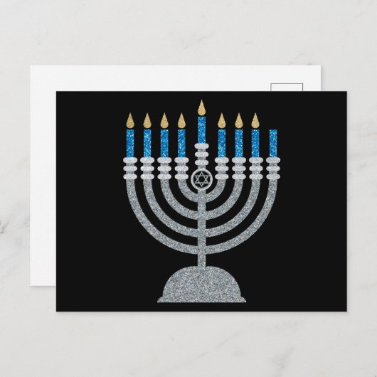 7de nacht van het Briefkaart van de Hanukkah Glitt (Voorkant / Achterkant)