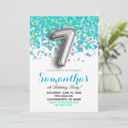 7e anniversaire Confetti Invitation (Debout devant)