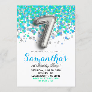 7e anniversaire Confetti Invitation