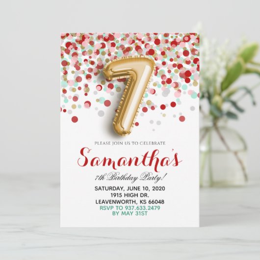 7e anniversaire Confetti Invitation (Debout devant)