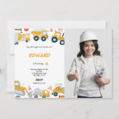 7e anniversaire Construction Boy Photo Invitation (Devant)