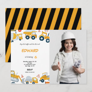 7e anniversaire Construction Boy Photo Invitation