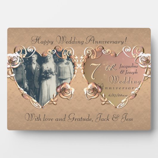 7e anniversaire Mariage Coppery Rose Plaque (Devant)