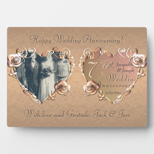 7e anniversaire Mariage Coppery Rose Plaque (Devant)