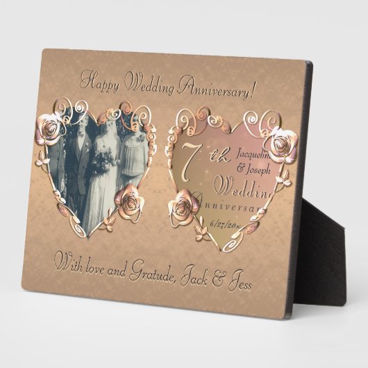 7e anniversaire Mariage Coppery Rose Plaque (Côté)