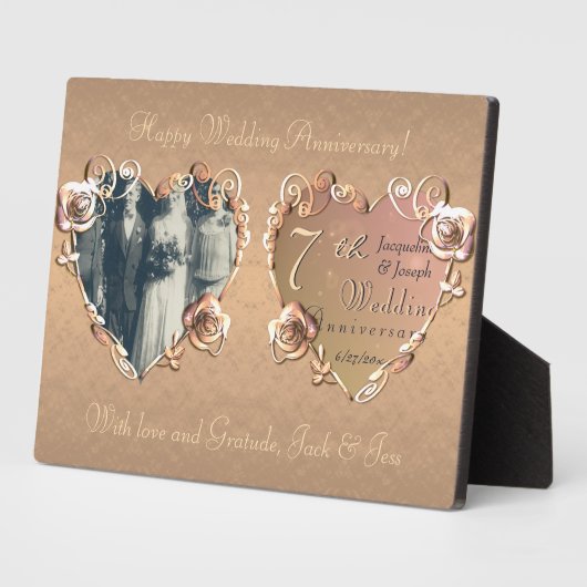 7e anniversaire Mariage Coppery Rose Plaque (Côté)