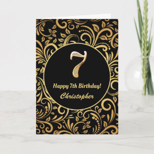 7e anniversaire Modèle floral noir et or