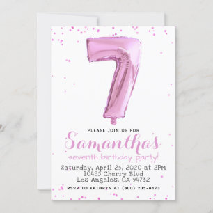 7e anniversaire Pastel Pink Balloon Invitation