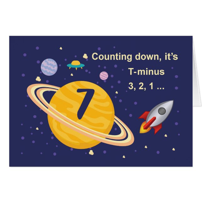 7e anniversaire Planètes dans l'espace avec fusées (Devant horizontal)
