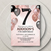 7e anniversaire Rose Gold Balloons Invitation
