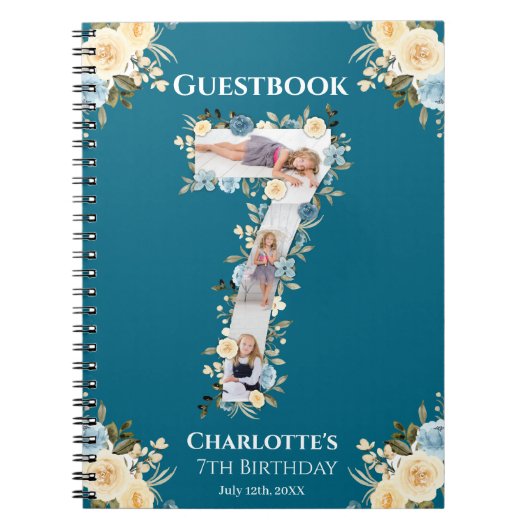 7e anniversaire Turquoise Photo Fleur Jaune Livre  (Devant)