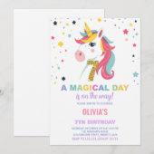 7e anniversaire Unicorn Anniversaire Invitations (Devant / Derrière)